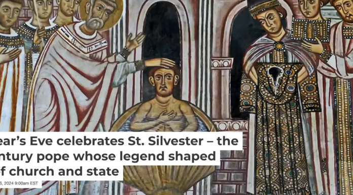 A mosaic of St. Silvester baptizing Emperor Constantine, from the Basilica Santi Quattro Coronati in Rome. Peter1936F/Wikimedia Commons, CC BY-SA